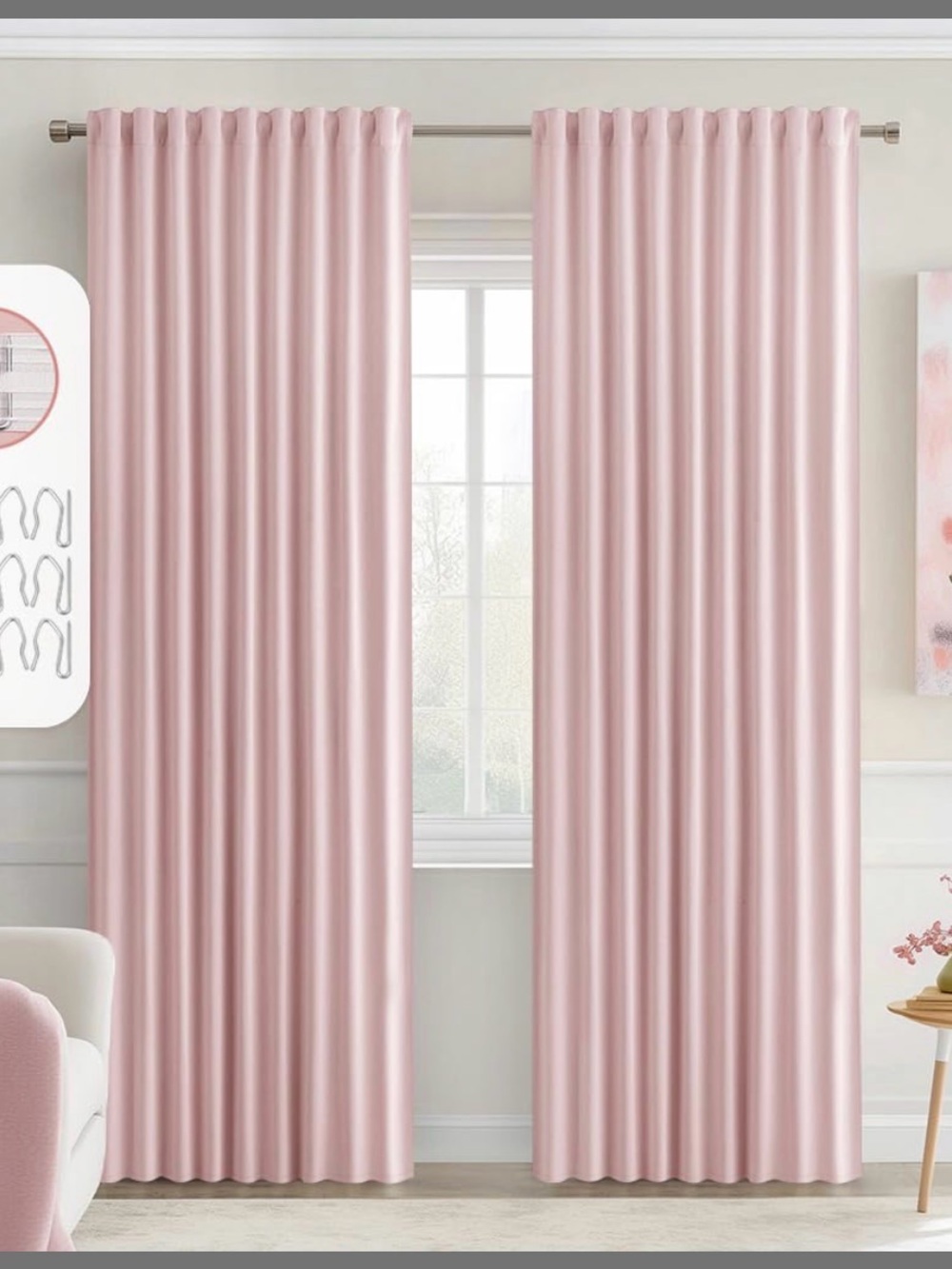 Light Pink Back Tab Blackout Curtains 52x72 Inches Long 2 Panels Set